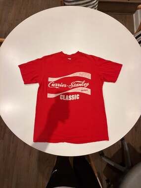 Vintage 80s Hanes Beefy-T Currier-Stanley Staff 86-87 Classic Red T-Shirt
